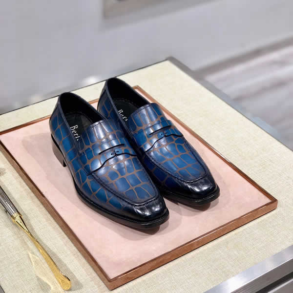 Berluti Blue Male Crocodile Pattern Leisure Office Shoes For Men Brand Business Office Fashion Shoes Man design Luxury Leather Men Shoes